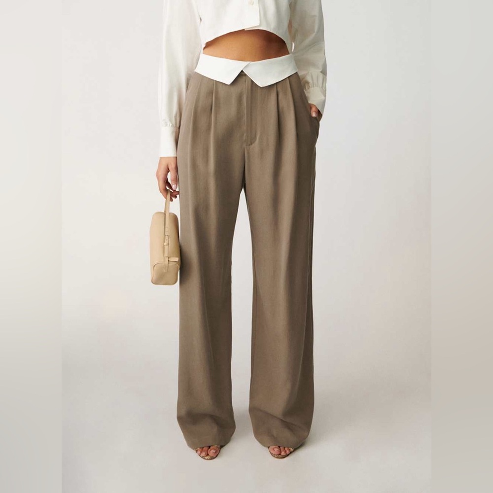 Reformation Wide Leg Pants in Taupe